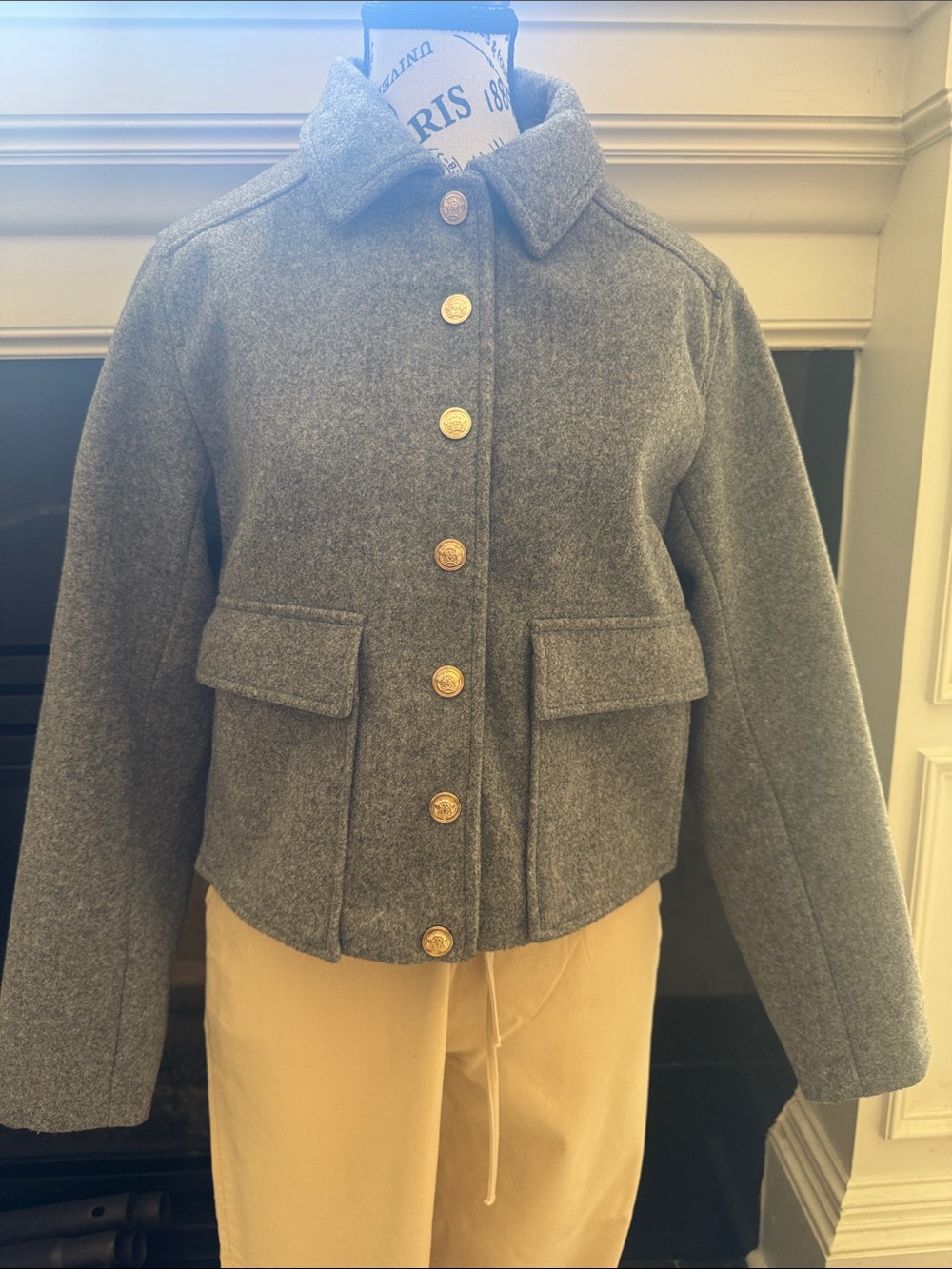 Zara Gray Pea Coat with Gold Buttons